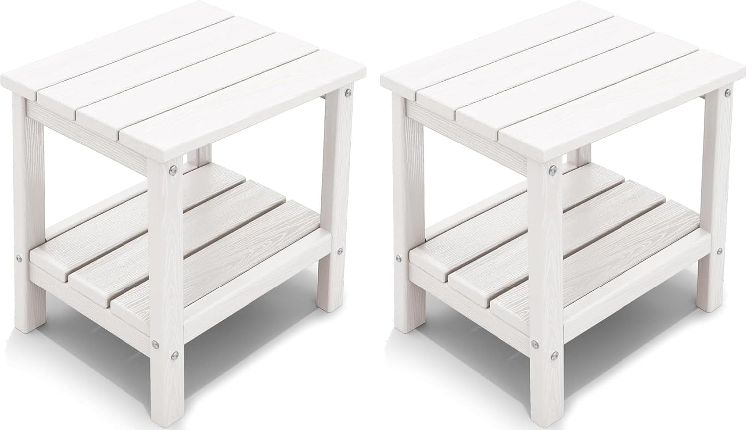 KINGYES Outdoor Side Table Set of 2, Double Layer Adirondack End Table- White