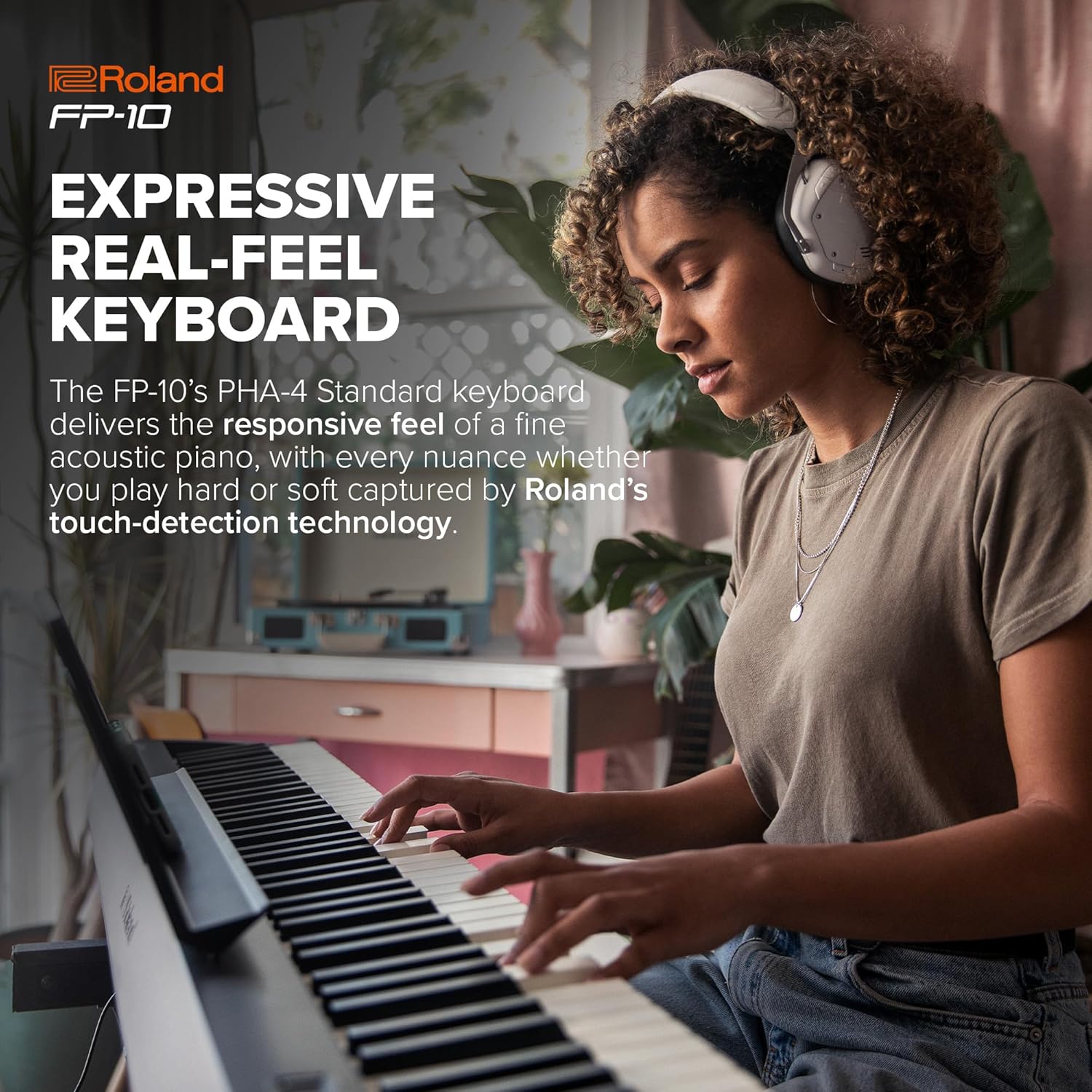 Roland FP-10 | Compact 88-Note Digital Piano | SuperNATURAL Piano Tones | Authentic Acoustic Feel Keyboard | Great for Beginners & Experienced Players | Bluetooth & MIDI Connectivity