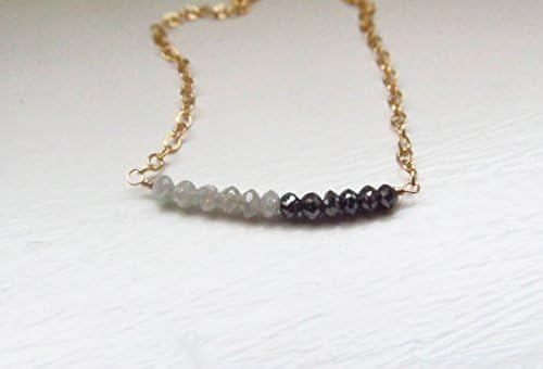 JEWELZ diamond necklace black and white april birthstone silver platedgold chain raw polished rondelles 2.2-2.5 mm