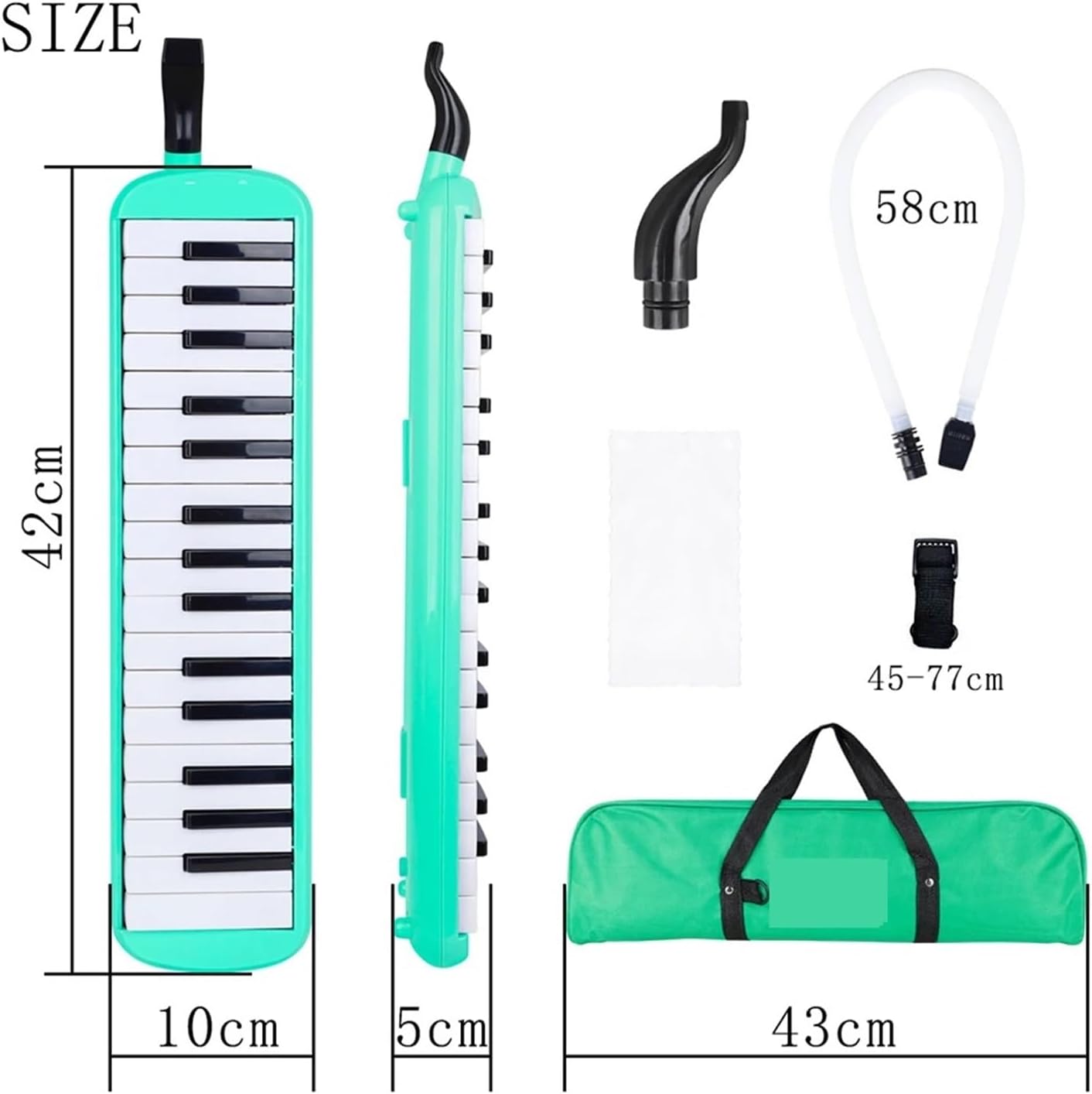 Melodica 32 Keys Melodica Piano Keyboard Style Musical Instrument Harmonica Mouth Organ With Carrying Bag Mouthpiece(Green)