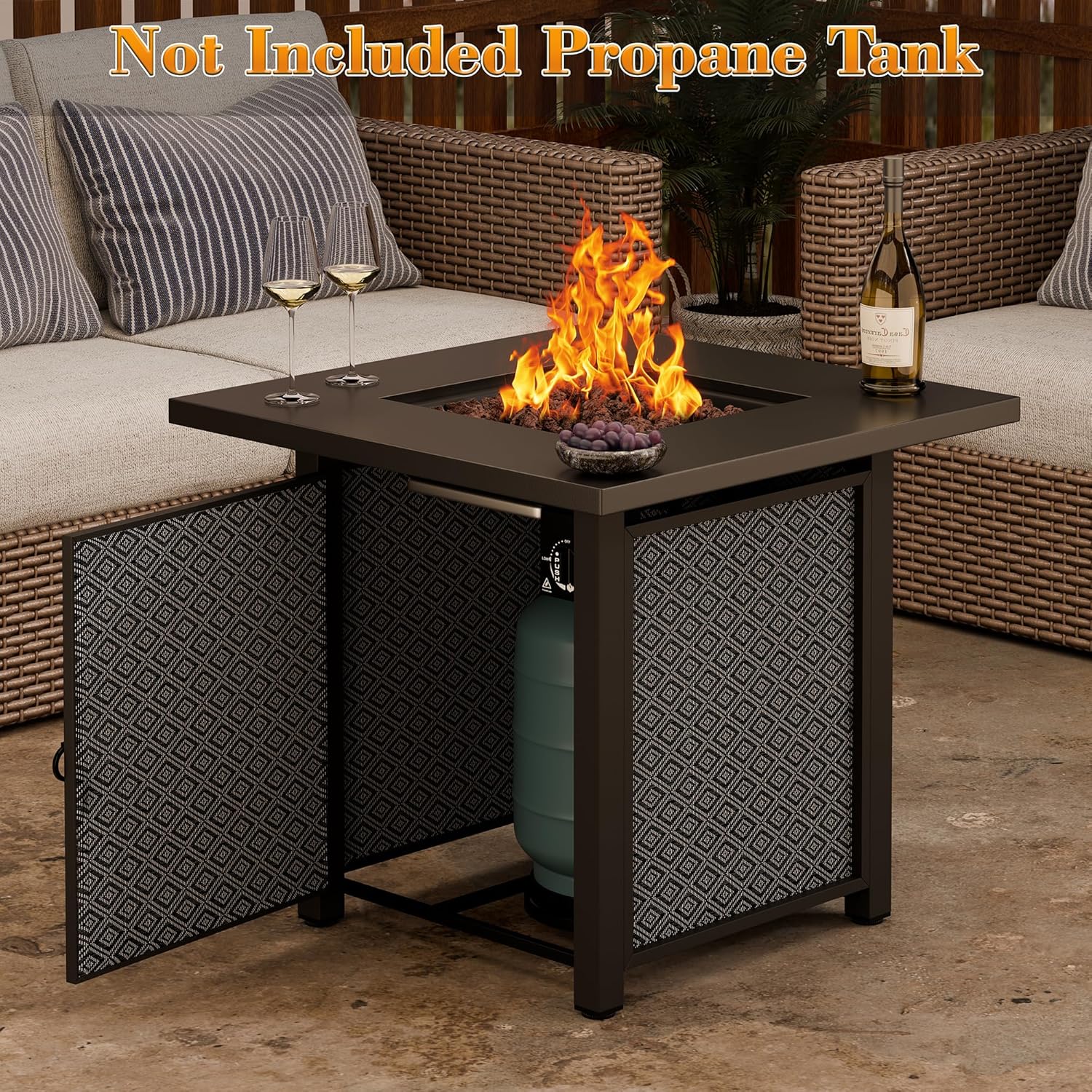 JAMFLY Propane Fire Pit Table Outdoor 28 Inch, Patio Gas Fire Pits 50,000 BTU with Lava Rocks, Waterproof Cover and Lid for Outside, Dark Gray