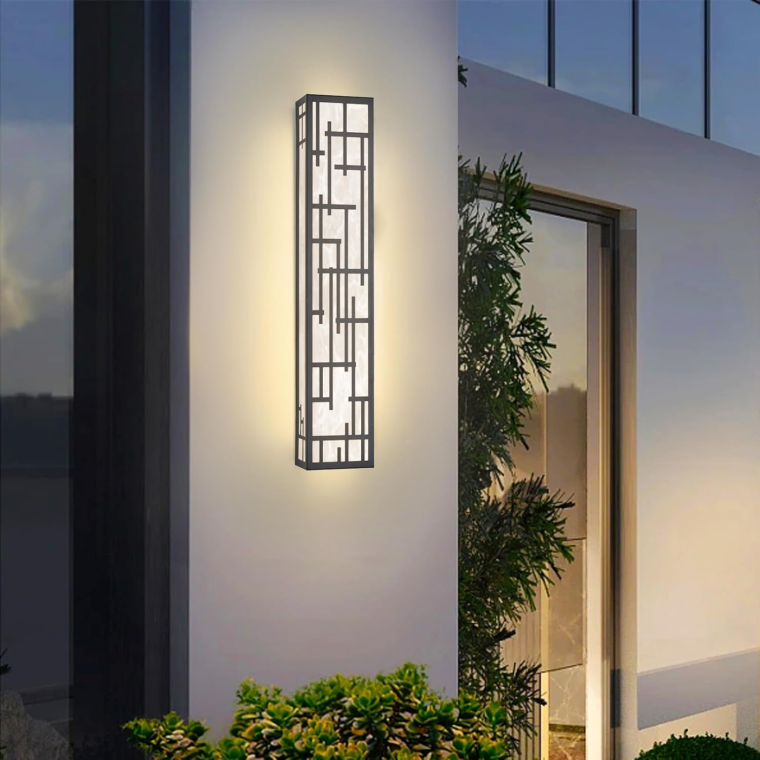 Outdoor Wall Lights Led 32W Modern Outdoor Sconce Lights 3000K 31.5in Exterior Light Fixture Stainless Steel Resin Shade Wall Lighting Waterproof for Porch Garage Patio