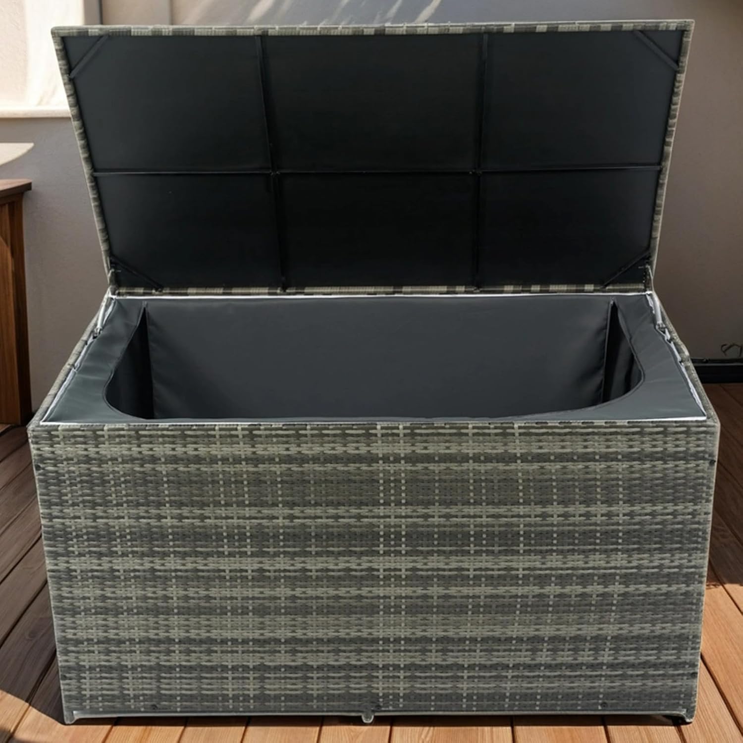 200 Gallon Deck Box Storage, Large Outdoor Weatherproof Storage Box with Lid,Wicker Outdoor Cushion Storage Box for Porch,Patio,Garden,Poolside,Tools,Toys (Light Grey, 57.00 Inch)