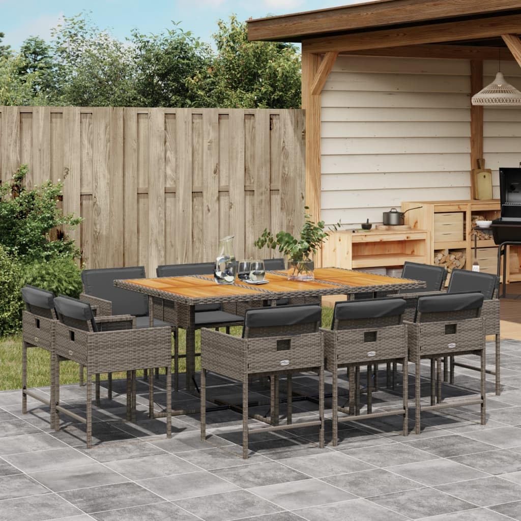 Furniture Sets 11 Piece Patio Dining Set with Cushions Gray Poly Rattan,Comfortable and Durable 11Piece Rattan Patio Dining Set with Cushioned Chairs Garden Conversation Sets