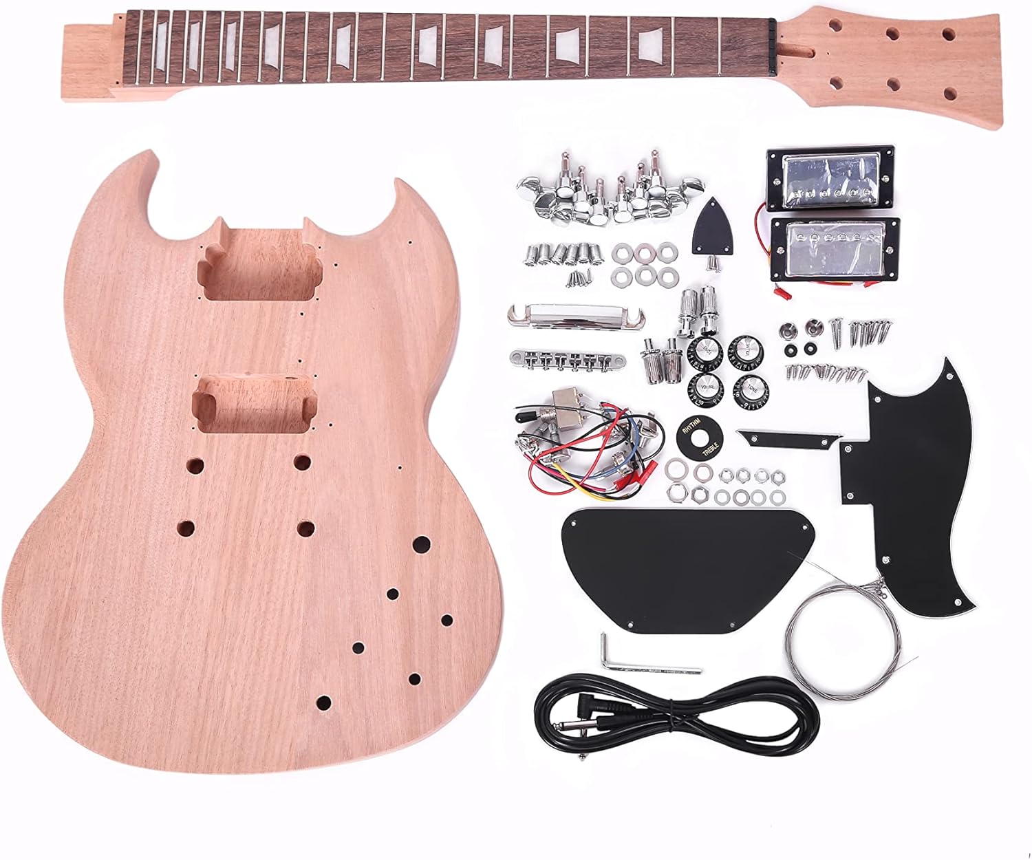 SG Style DIY Electric Guitar Kits,Mahogany Body, Mahogany Neck and Rosewood Fingerboard, H-H Pickup Configuration，Natural