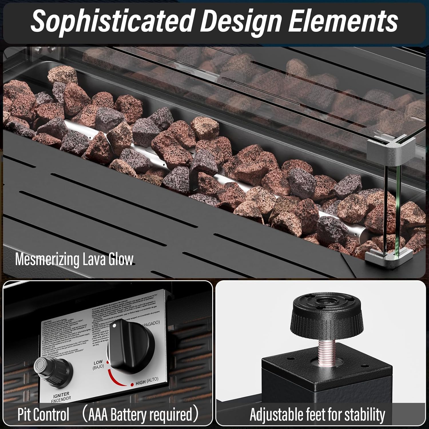 Belord 50000 BTU Propane Fire Pit Table - 43 Inch CSA-Certified Outdoor Fire Table with Lid and Glass Wind Guard 2 in 1 Rectangular Fire Pit Table for Patio Deck Garden and Outdoor Ambiance