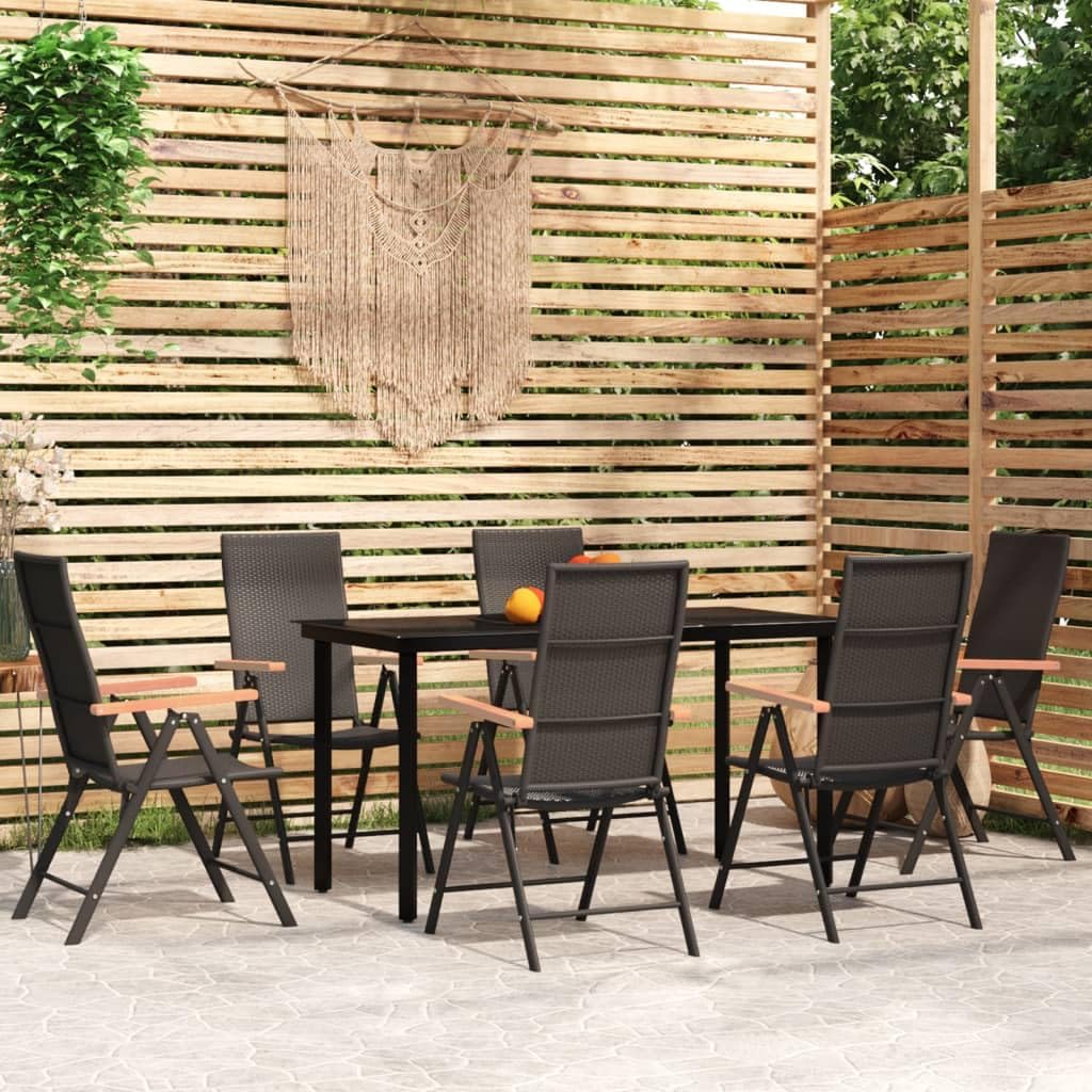7 Piece Patio Dining Set Black,Outdoor Patio Dining Set with Reclining Chairs for Outdoor Relaxation Furniture Sets for Patio, Lawn & Garden