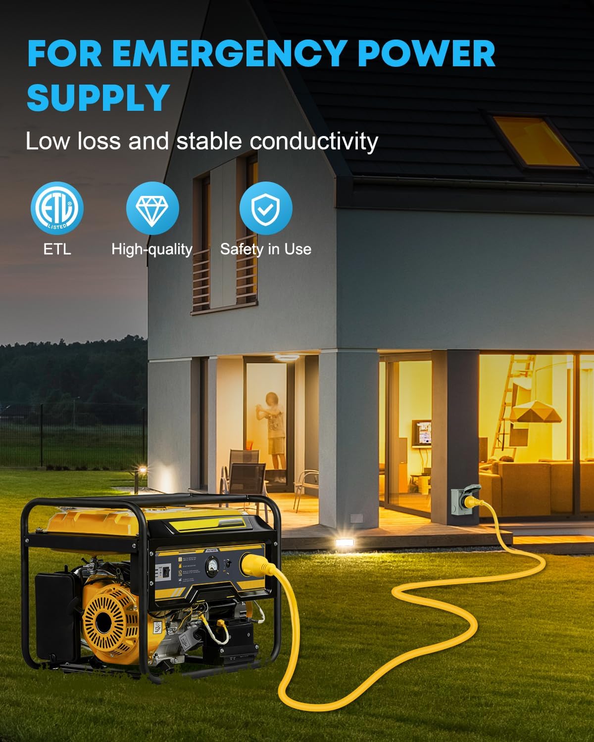 Kohree 25 Feet 30 Amp Generator Cord and Power Inlet Box Kit, 4 Prong NEMA L14-30P to L14-30R Generator Extension Cord, 30Amp Pre-Drilled Inlet Box with Cord Waterproof Combo Kit, 125/250V, ETL Listed