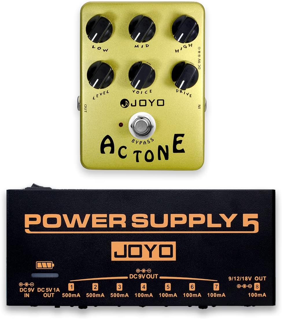 JOYO JF-13 AC Tone Amp Simulator Pedal Bundle with JP-05 Pedal Power Supply Built-in Rechargeable Battery