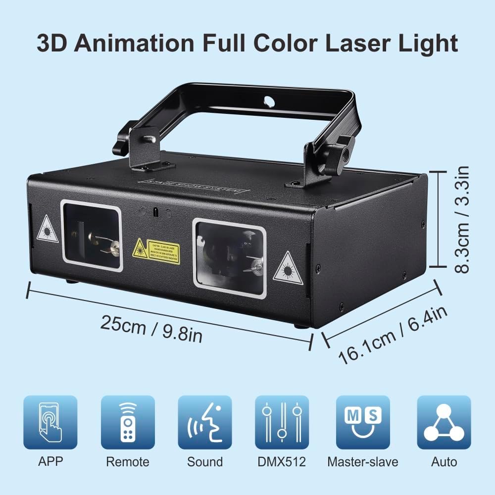 DJ Laser Light with App Control, 3D Animation Stage Laser Machine Projector, Support Custom Drawing, Text Playback, Personalized Program, DMX Music Sound & Remote Laser for Party, Disco, Club, Bar