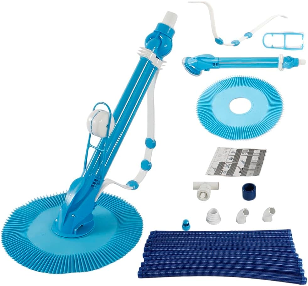 Auto Swimming Pool Cleaner with 10 Heavy-Duty Hoses & Regulator Valve - Efficiently Removes for Ground Pools up to 16x34 Feet, No Jamming Design Easy Setup, 3/4HP Pump Required (Pump Not Included)
