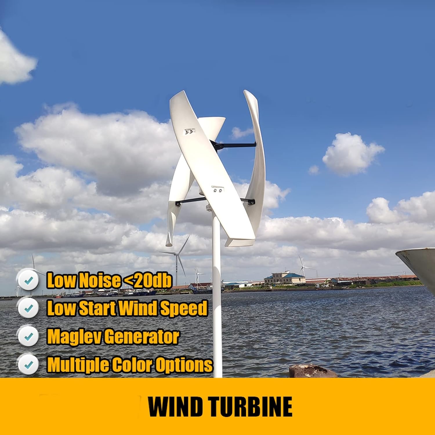 No Noise Vertical Magnetic Levitation Upright Wind Turbine, 9000W 12V 24V 48V with Waterproof Charge Controller 3 Blades for Home Use Vertical Axis Wind Turbine