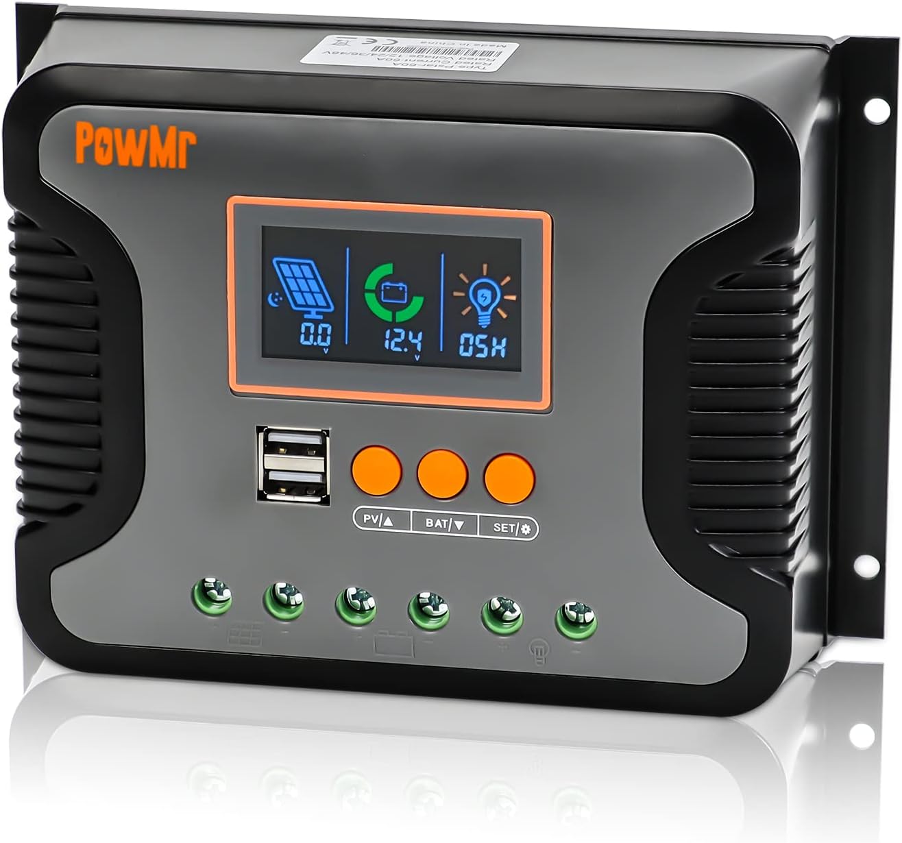 PowMr 80A Solar Charge Controller Solar Panel Battery Intelligent Regulator with Dual USB Port 12V/24V/36V/48V PWM Auto Paremeter Adjustable LCD Display for AGM, Gel, Flooded and Lithium Battery