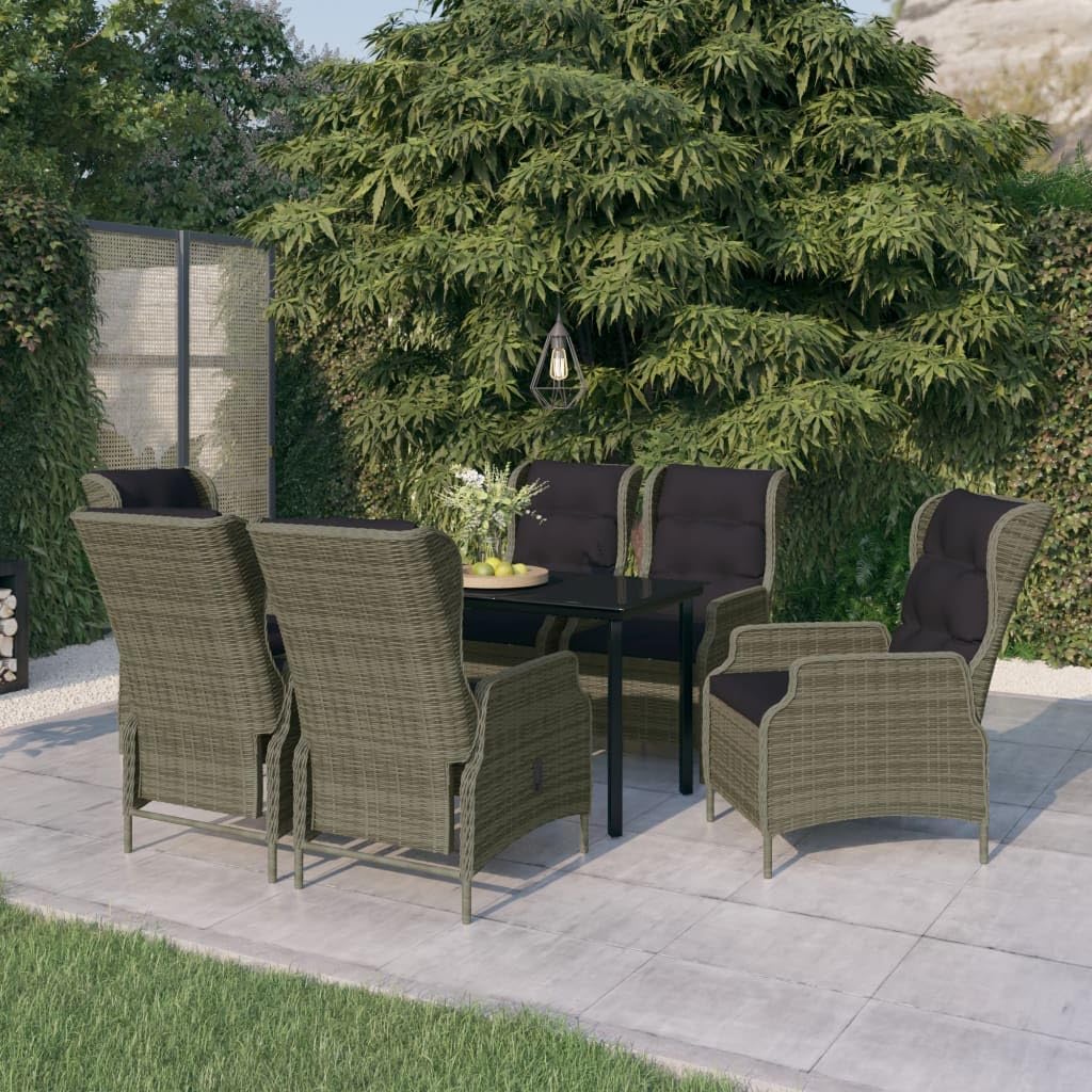 7 Piece Patio Dining Set Brown,Premium Patio Dining Set with Reclining Chairs and Elegant Glass Tabletop for Outdoor Relaxation and Entertainment Furniture Sets for Patio, Lawn & Garden