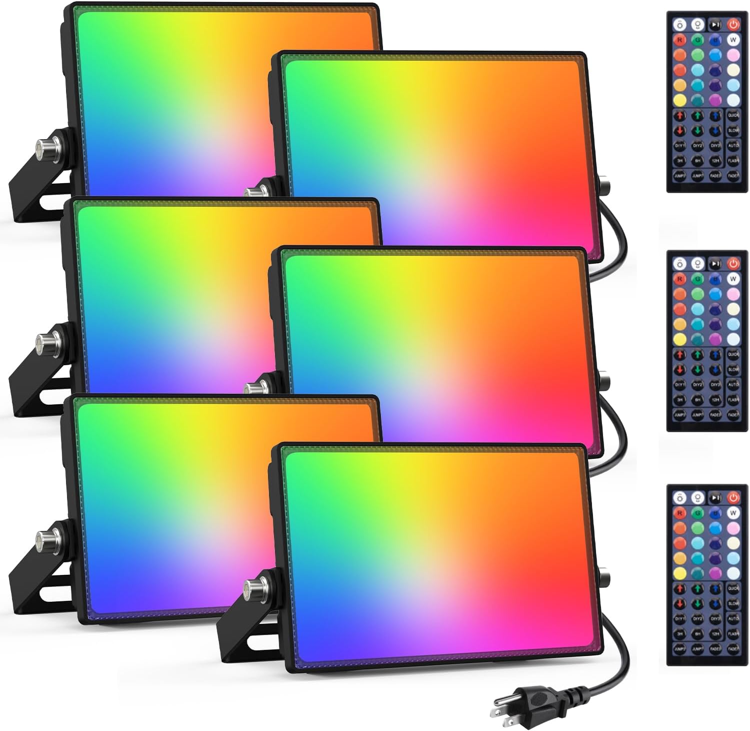 Onforu 6 Pack RGB LED Flood Light Outdoor, 30W DIY Color Changing Uplights with Remote, 2700K Warm White IP66 Stage Lights, Landscape Floor Spotlights Indoor, Halloween Outdoor Uplighting for Events