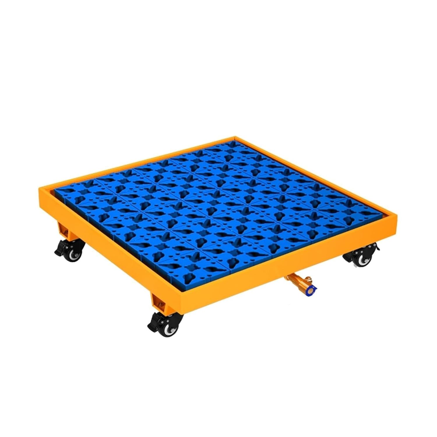 Spill Containment Pallet with Top Grating, Metal Firm Leakproof Tray for Garage Warehouse Factory, Washing Machine/Oil Drums Storage Stack(Yellow+Blue(Wheels),65x65x15CM)