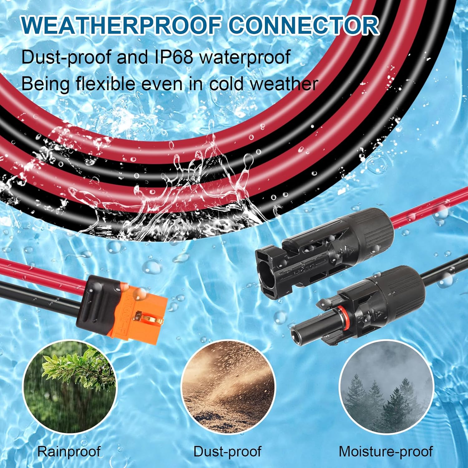 Solar to XT60i Cable 10AWG 50FT Solar Panel to XT60i Adapter Connector XT60i-F Extension Cable for Portable Power Station Solar Generator