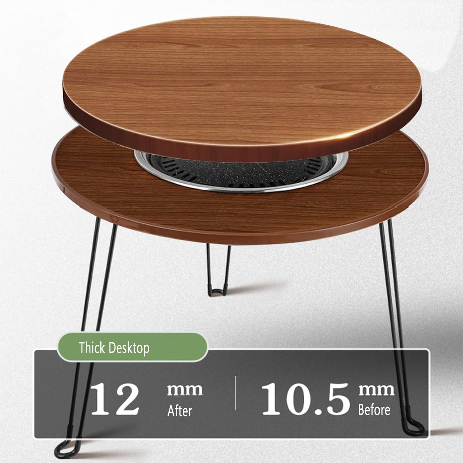 TemkIN Multifunctional Fire Pit Table, Folding 3-in-1 Round Laminated Wooden Tabletop, Portable Bistro Table, for Outdoor Garden Patio