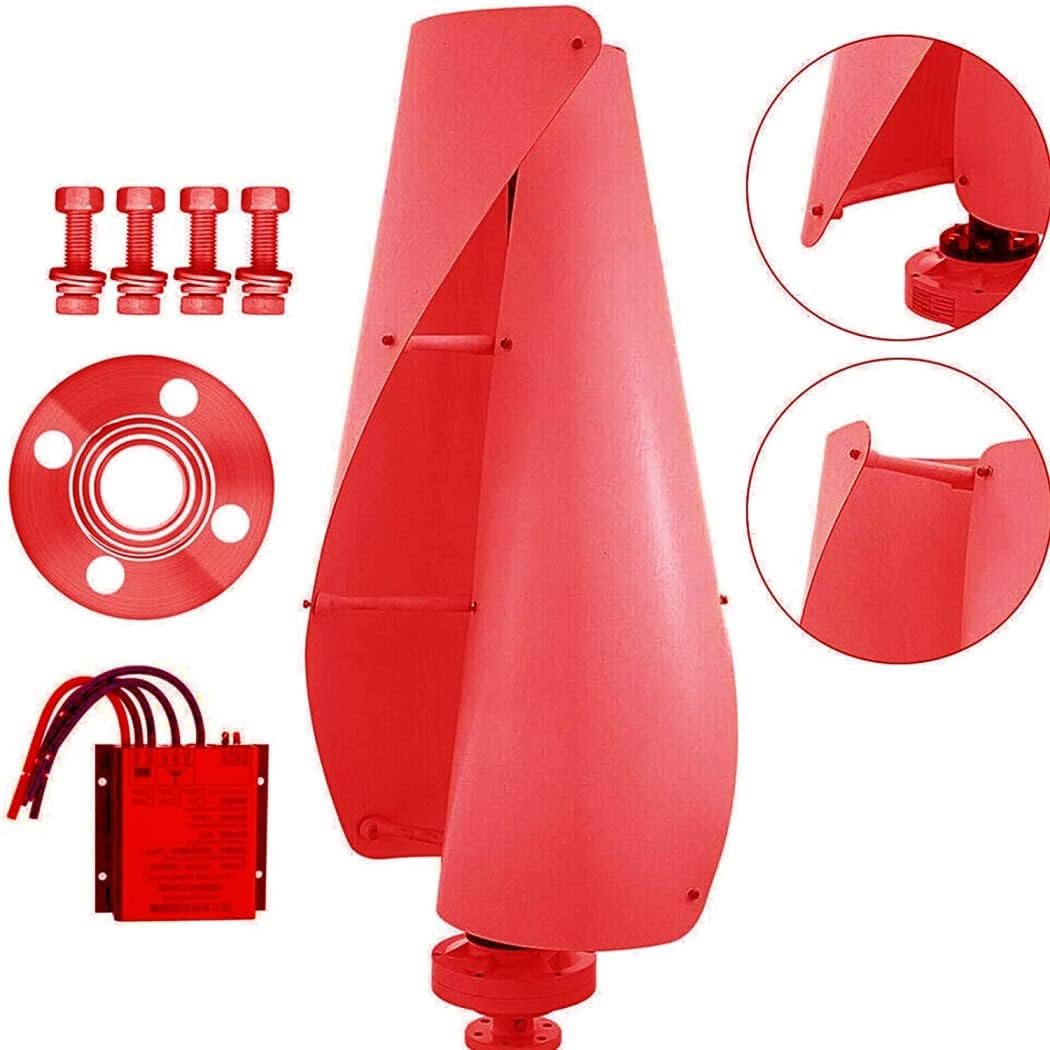 LiuSj JUnSt Low Noise Spiral Wind Turbine Generator, 8000W 220V 12V 24V 48V 2 Blade Small Wind Turbine Generator Kit with Controller for Home Camping (Red)