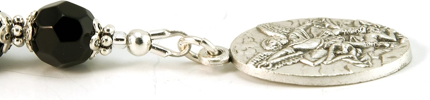 AWEHIRU Silver Inches Catholic Prayer Beads St Michael Protector Small Chaplet Labradorite Gemstone Blessed with Anointing Oil