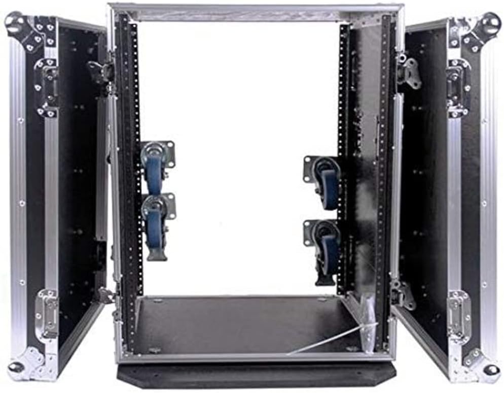 TBH14UADW Fly Drive DJ Amplifier Case Durable Rack w/Heavy Duty Castor Wheels 14u-Space Height 18-IN Standard Depth Electronics Equipment Safe Travel Designed Spring Load Retract Handle