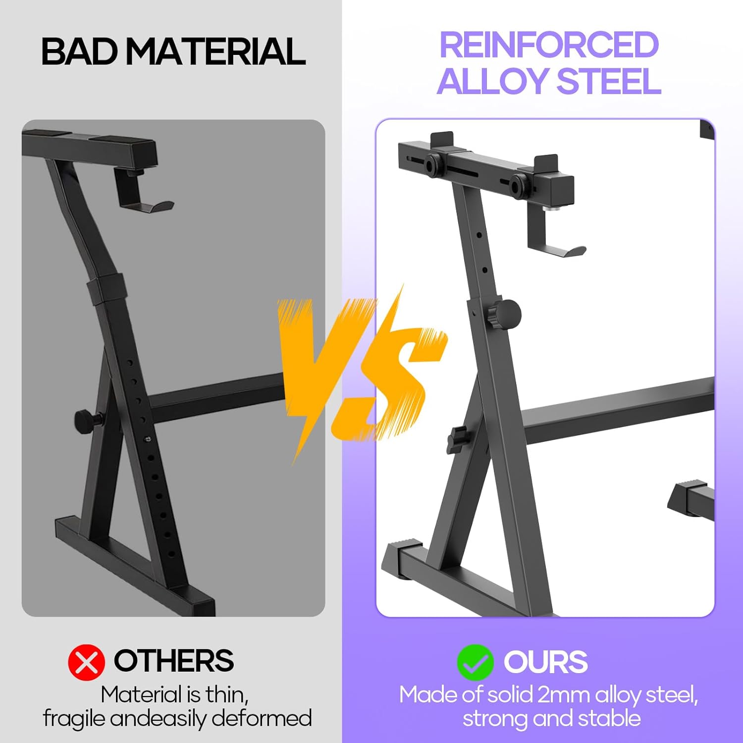 Piano Keyboard Stand, Z Style Adjustable and Portable Heavy Duty Keyboard Stand Supports up to 450lbs, Compatible with 54-88 Key Weighted Digital/Electric Pianos for Adults, Kids