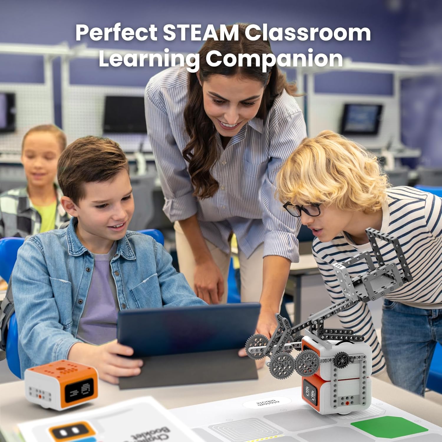VinciBot Classroom Set with 6 Sets VinciBot Coding Robot & Rich Learning Materials for School Supplies Grade 2-7, Scratch&Python Programable Robot STEM Education for Kids Ages 8-12