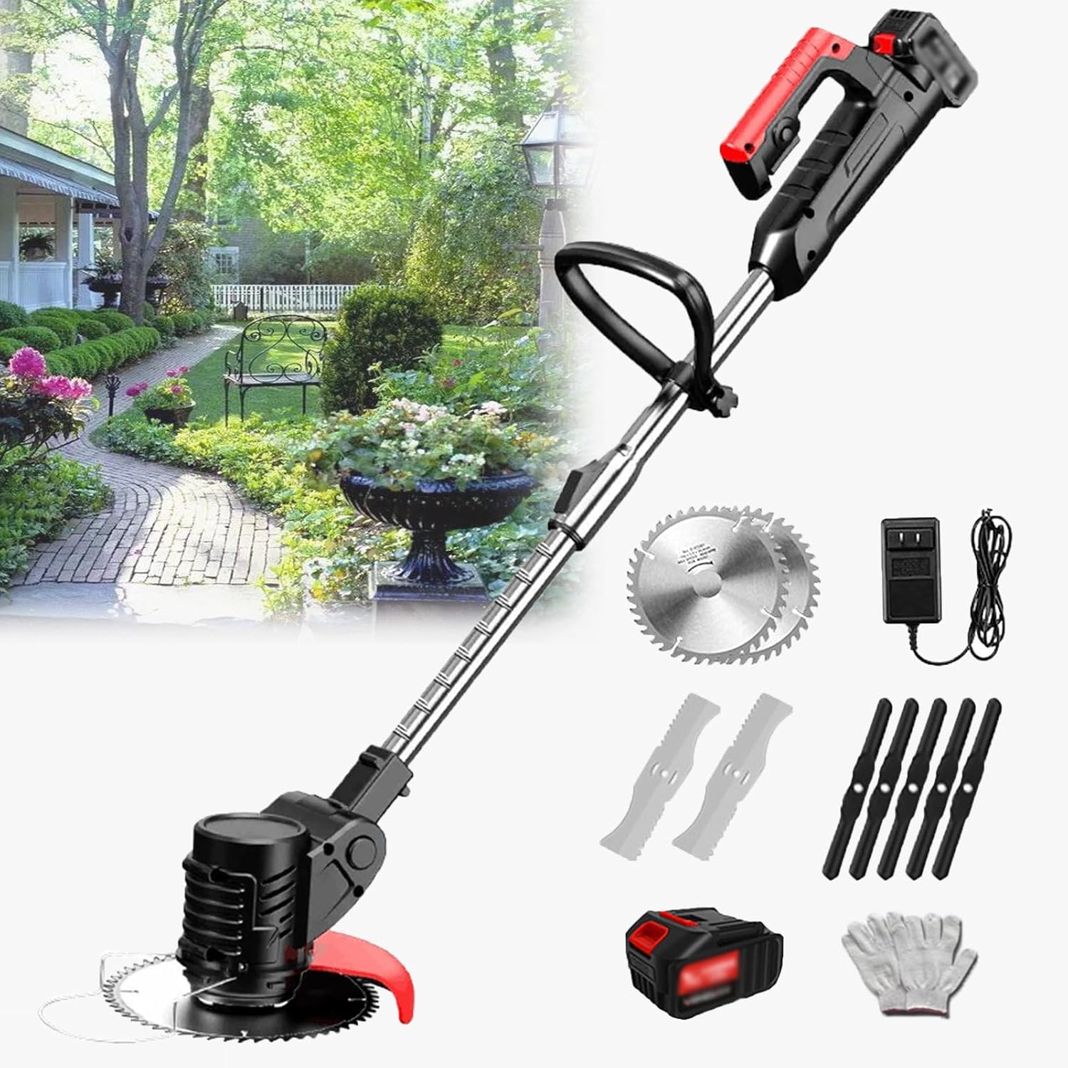 Electric Lawn Mower, Rechargeable Lawn Edger, 82800Mah, with 90° Rotating Mowing Head, Non-Slip Telescopic Handle, with Battery,24V/4.0Ah