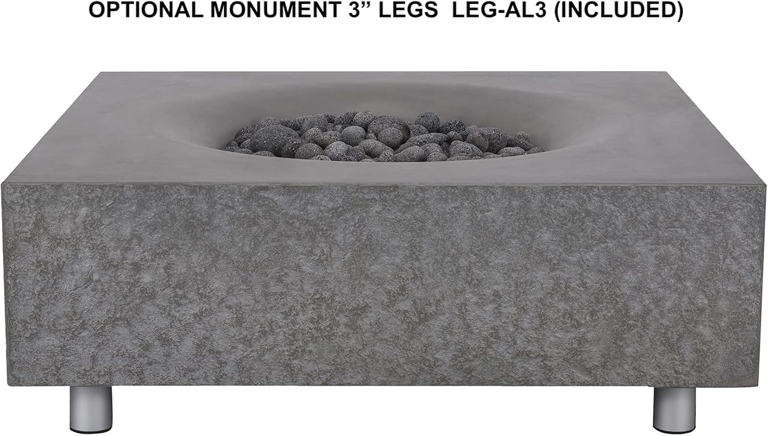 Pyromania Monument Outdoor Concrete Fire Pit Table, 41 x 41 Inches - Propane Model in Slate Gray Color