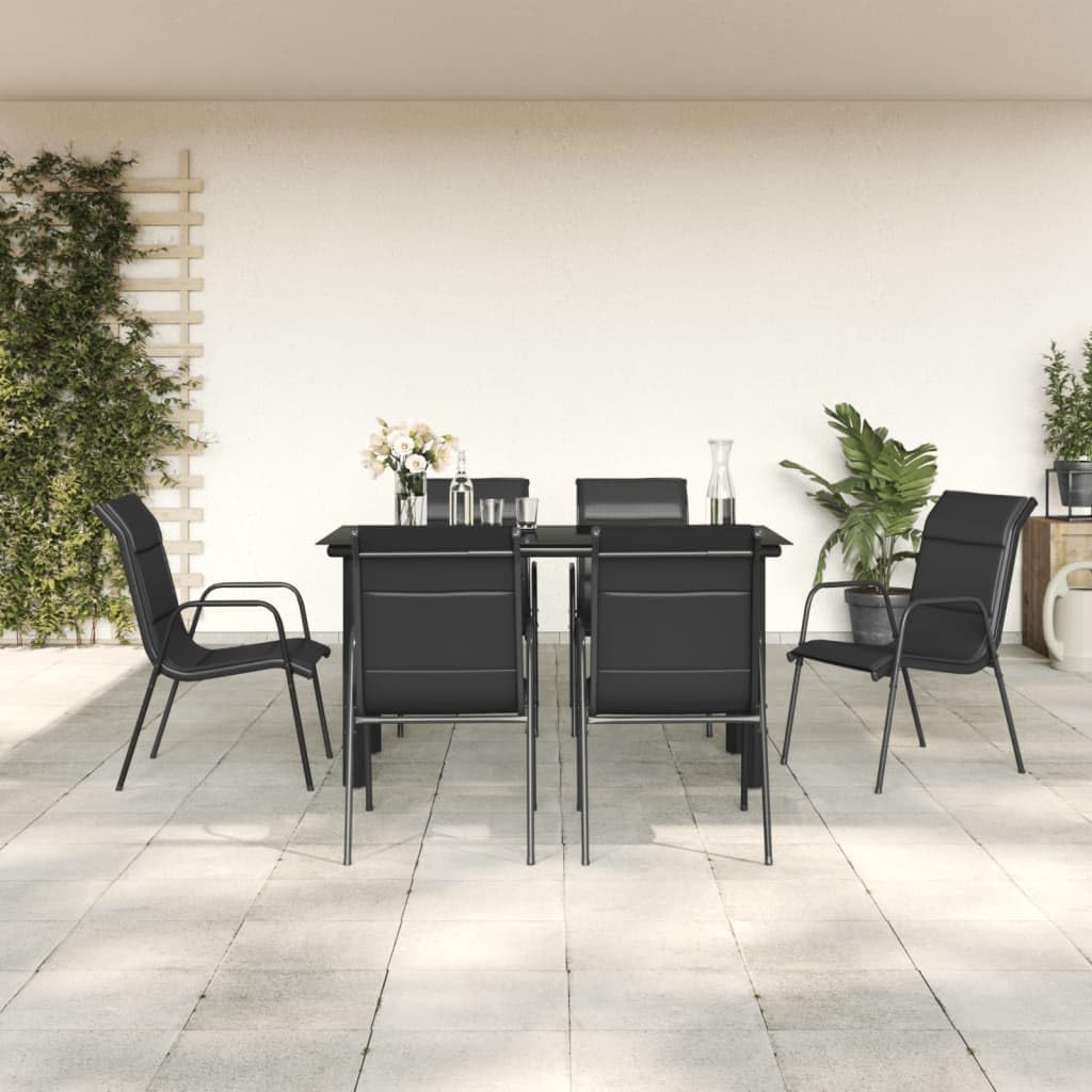 7 Piece Patio Dining Set Black Steel and Textilene,Elegant Outdoor Dining Set: Sturdy Construction for Garden and Patio Furniture Sets for Patio, Lawn & Garden