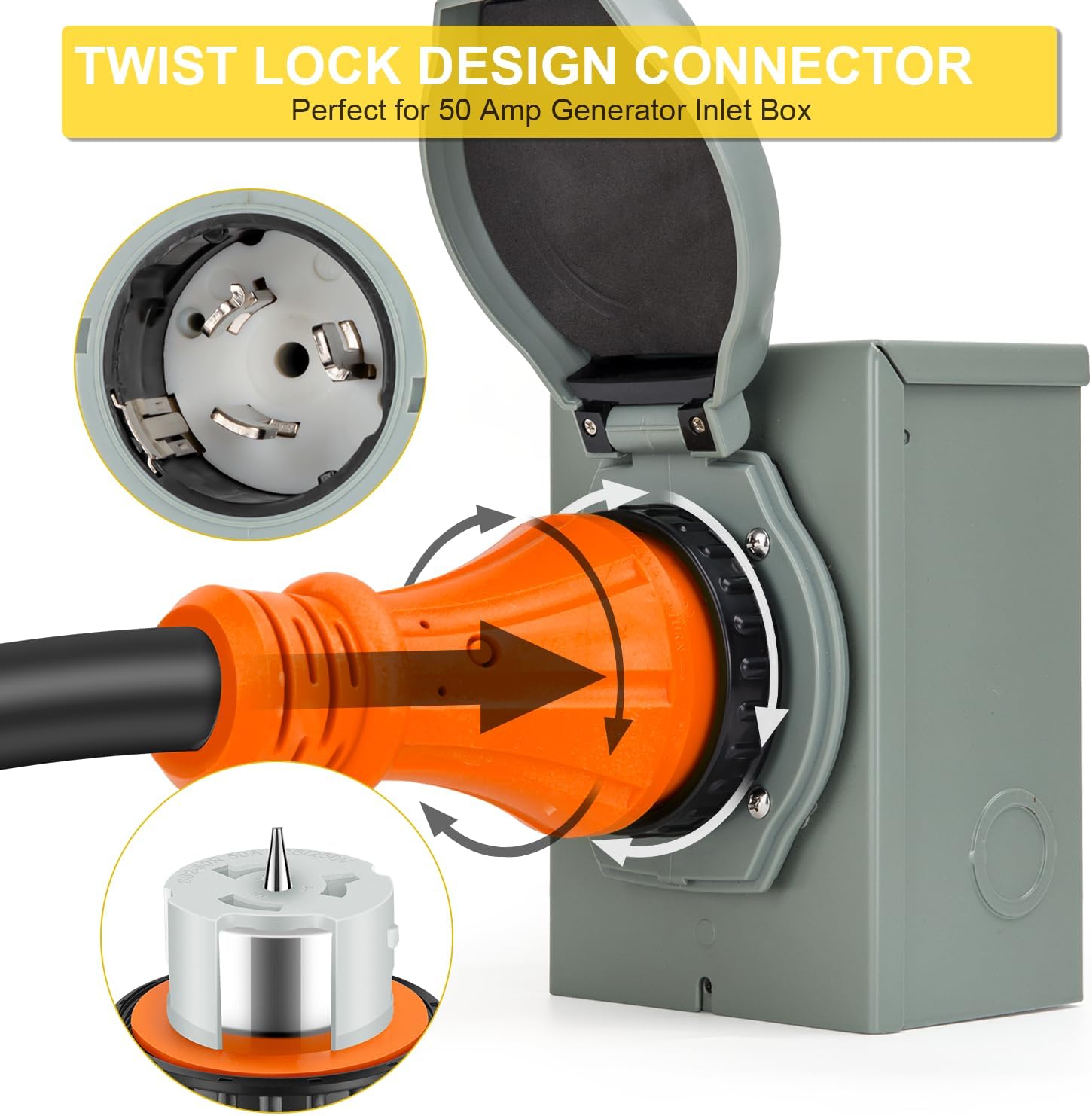 50 Amp Generator Cord 15 Feet, NEMA 14-50p to CS6364 & SS2-50R Generator Emergency Power Cord, 125/250V, 12500 Watts, Perfect for Generator to House Connection