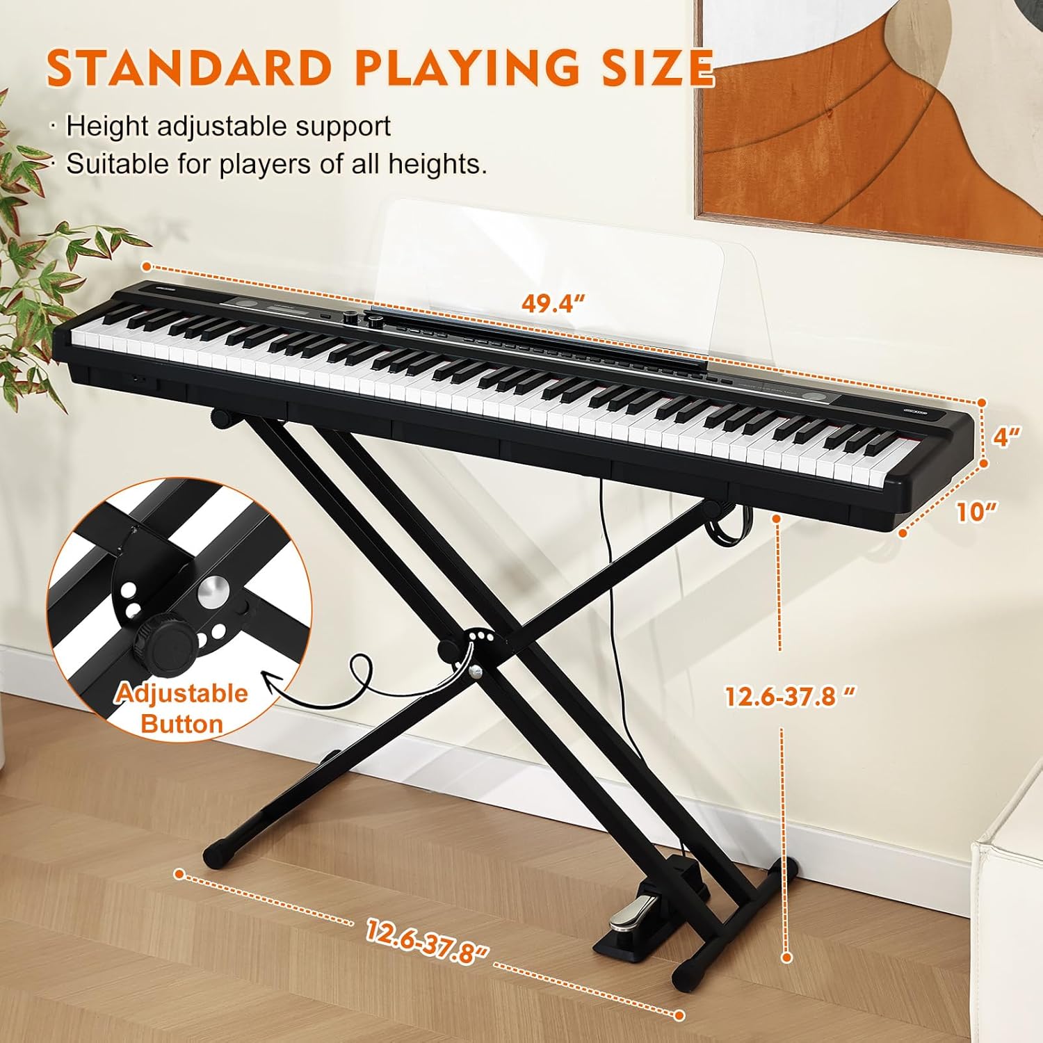88 Key Piano Keyboard for Beginners, Full-Size Semi Weighted Digital Piano with 3-Pedal Unit, Removable Music Stand, LED Display Screen, Compact Design and MIDI Connection (Black-1)