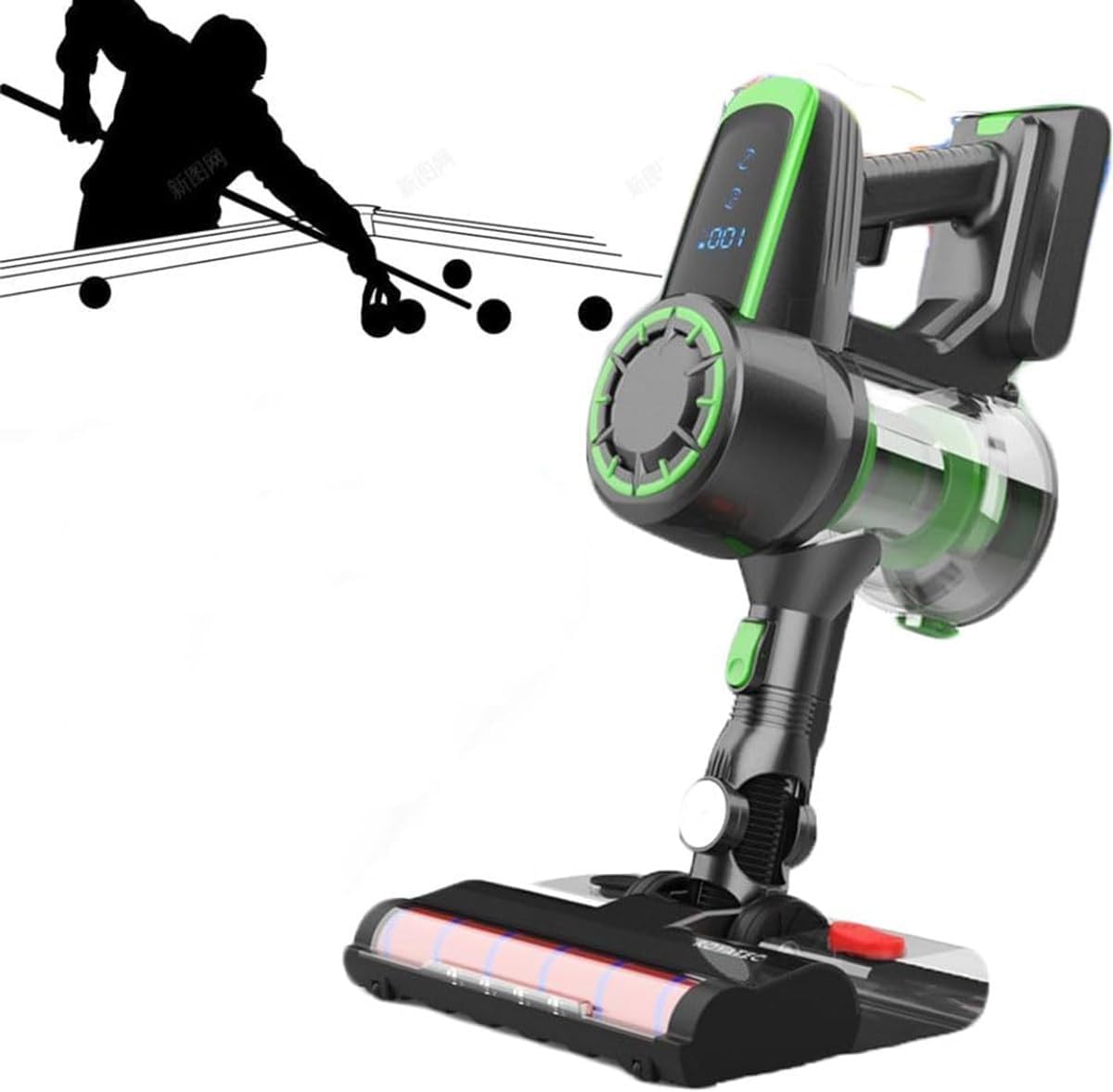 Cordless Billiard Cloth Vacuum Cleaner, Billiard Table Cloth Cleaner, 2 Speed Adjustment, Suction Power, Pool Table Brush, for Billiard Snooker Table,Green