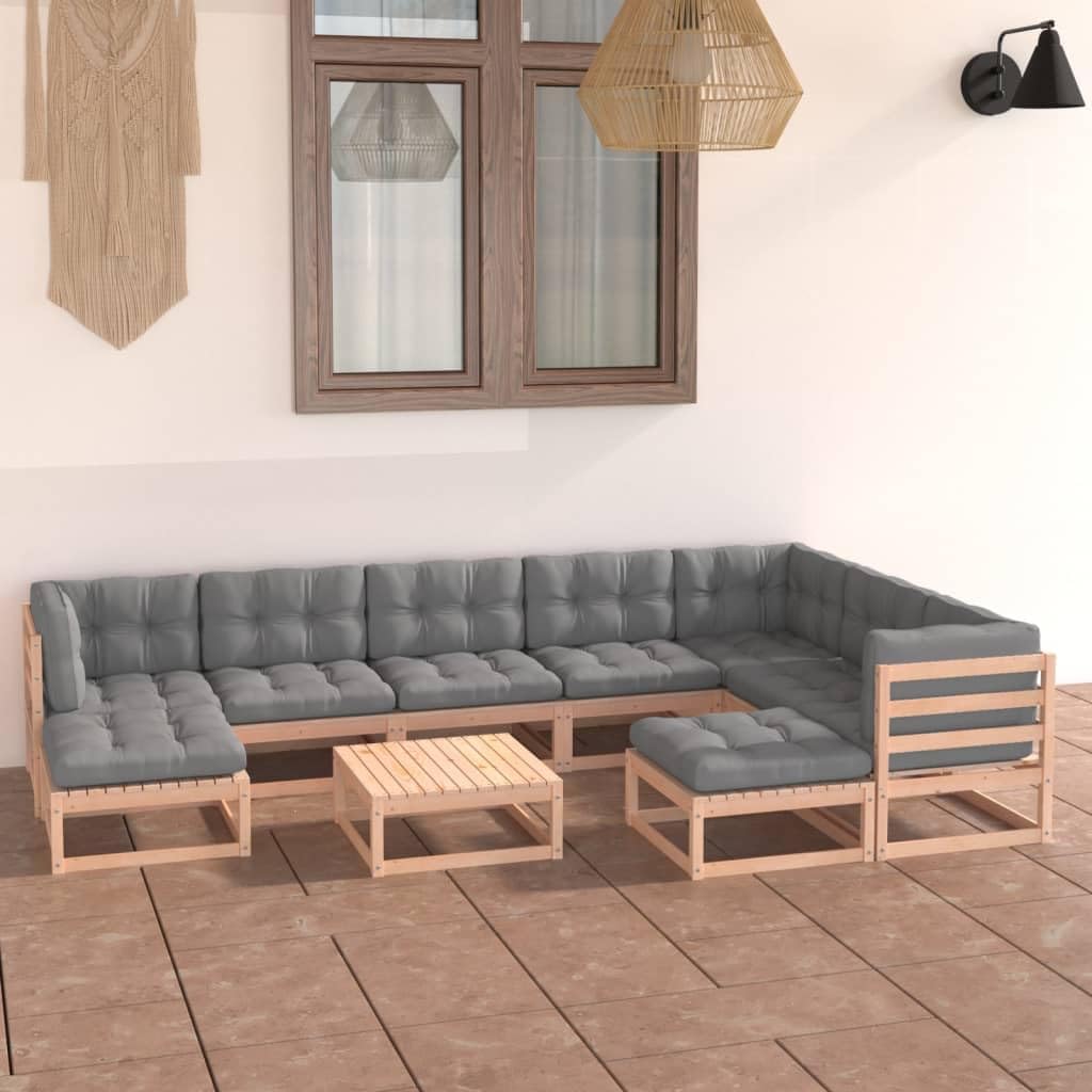 10 Piece Patio Lounge Set with Cushions Solid Wood Pine,Pinewood Patio Lounge Set: Comfortable and Durable Outdoor Furniture for Relaxation Patio Furniture Sets, Outdoor Furniture Sets
