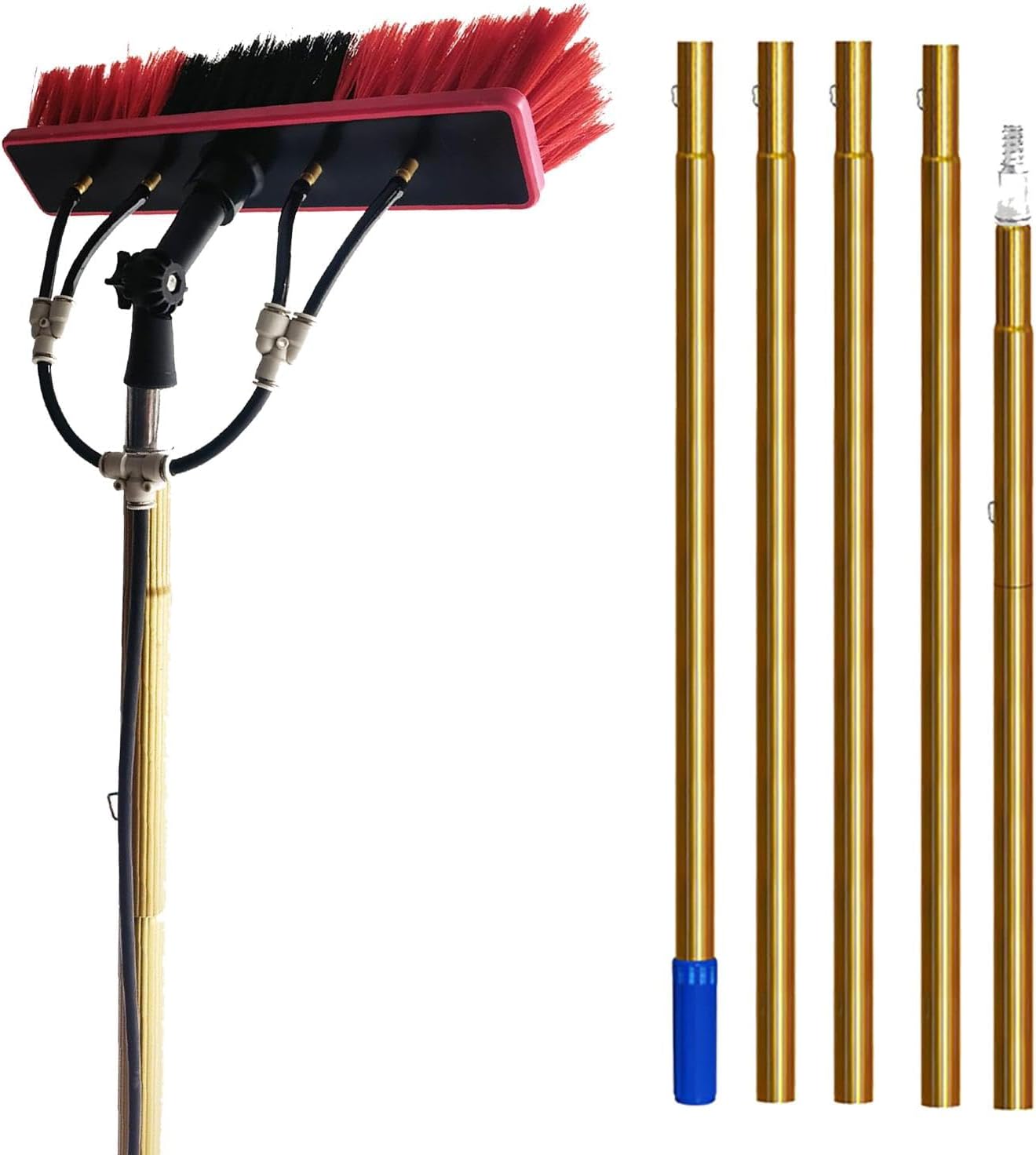 Window Cleaning Pole Kit with Hose Fed Brush for Photovoltaic and Solar Panels, Extendable for High Reach and Efficient Cleaning