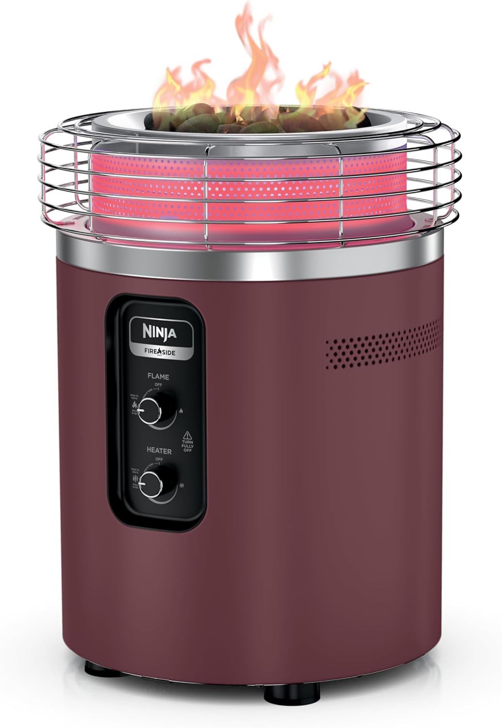 Ninja |Fireside360™ | Outdoor Heater & Fire Pit | 3 Modes: Flame, Heat, Flame & Heat | Portable for Patio, Deck, Camping, Beach | Easy Control Flames & Heat | Push to Start Ignition | Maroon | OF101RD