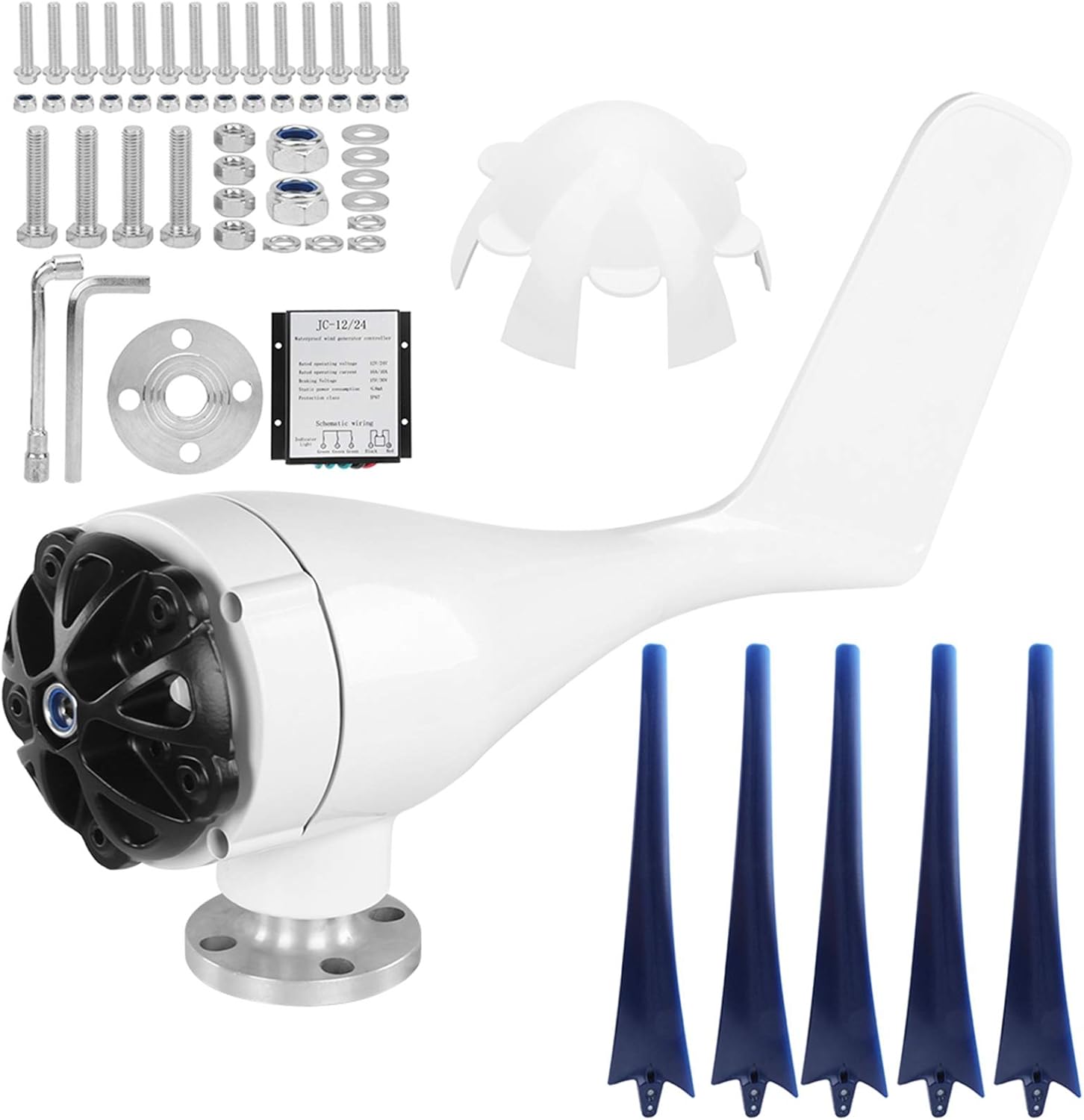 Wind Turbine Generator, 1600W 5 Blade Small Wind Turbine for Industrial Energy Equipment(12V-Blue),Dynamo