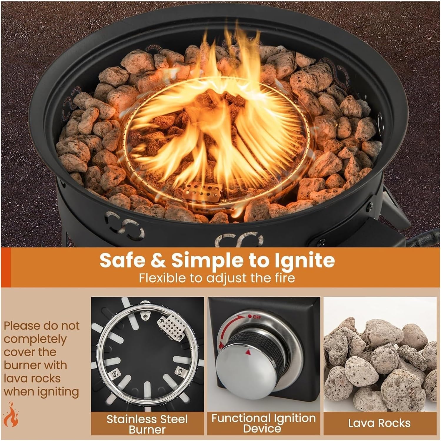 17 Inch Portable Propane Fire Pit for Camping or Backyard with Folding Legs Removable Grill Carrying Bag Lava Rocks Tank Seat Included Outdoor Tabletop Gas Fire Bowl for Patio Deck Travel BBQ