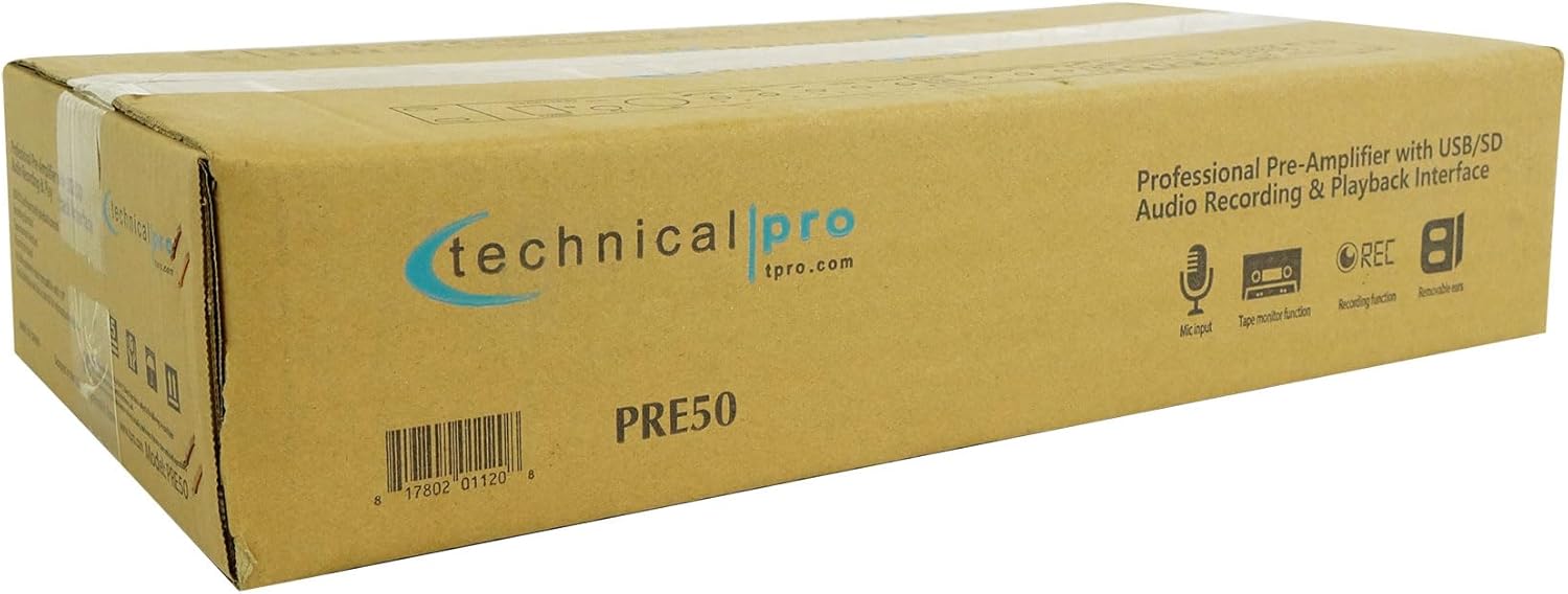 Technical Pro PRE50 2-Channel Rechargeable Pre-Amplifier Pre-Amp w/USB/SD Preamp
