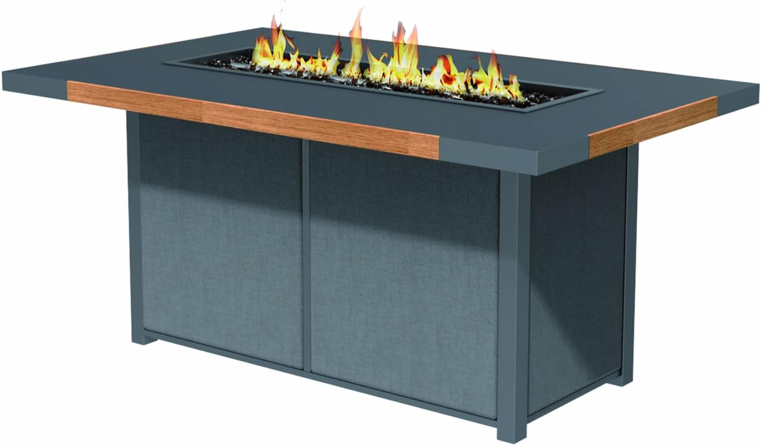 Outdoor Fire Pit Table with Glass Wind Guard, 63x39 inch Aluminum Table Top, Double-Walled Stainless Steel Burner, Weather Resistant