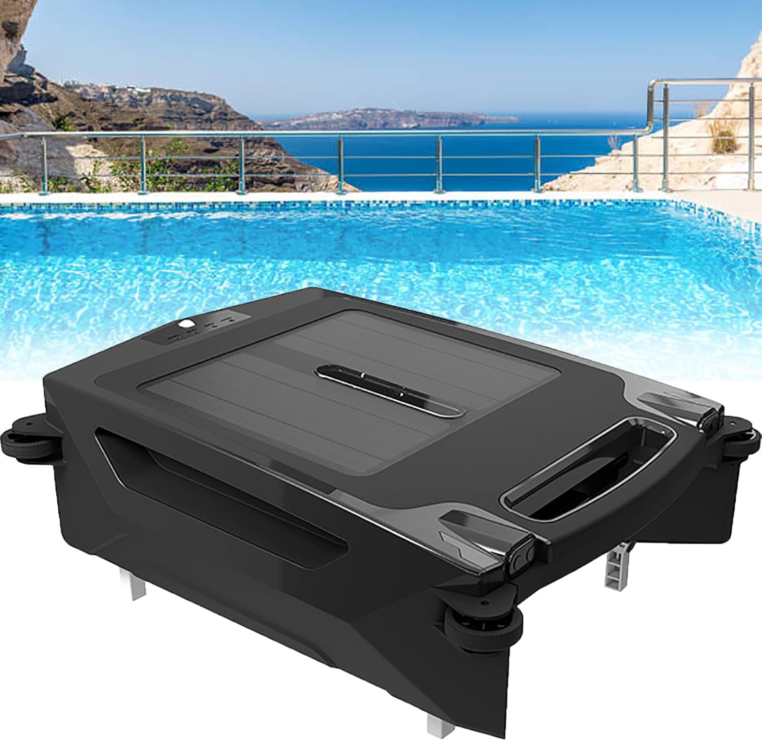 Automatic Cordless Robot Solar Powered Pool Skimmer Cleaner for All Swimming Pool Sur-face, Dual Charging Options, 2 Speed Modes, Smart Obstacle Avoidance