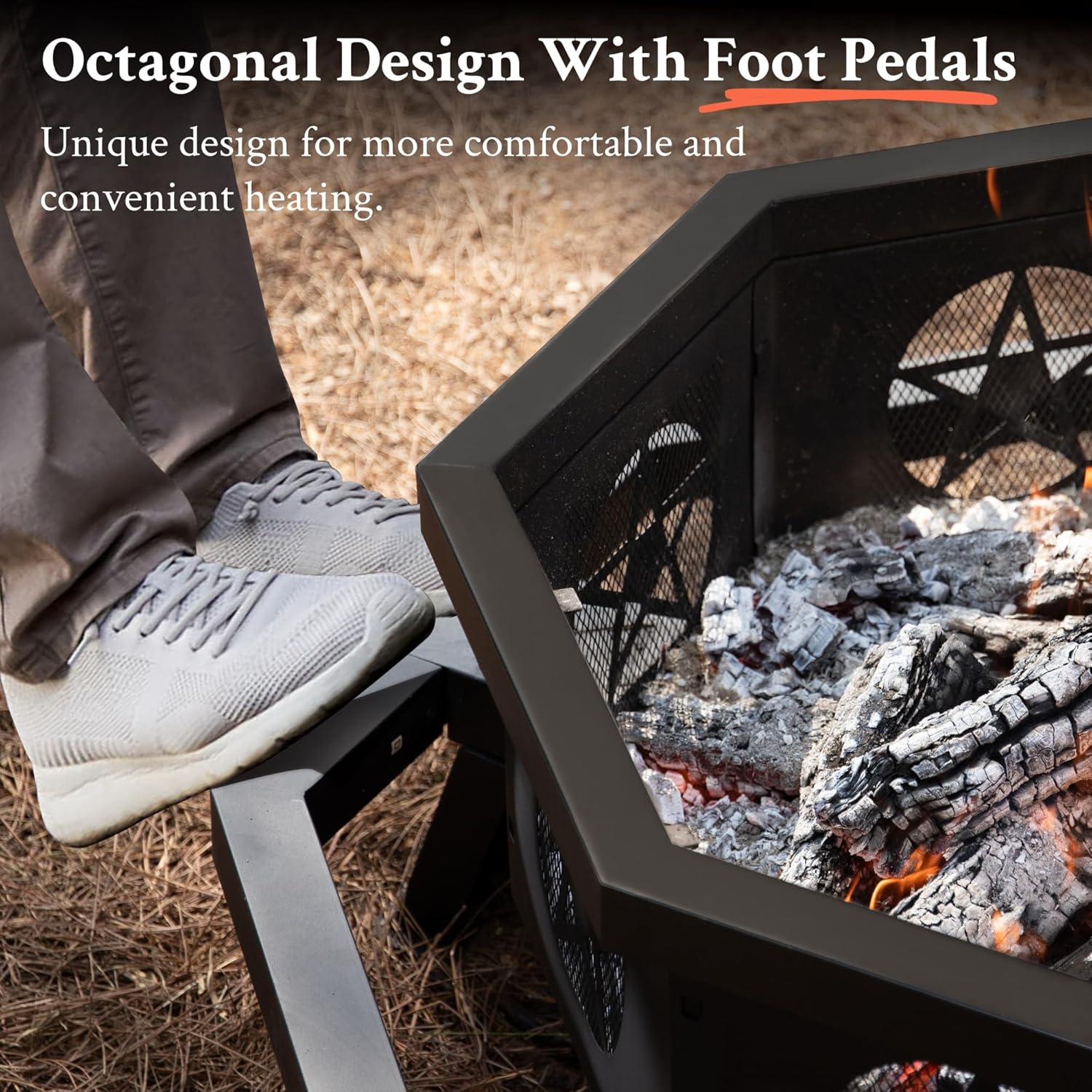 43 Inch Octagonal Fire Pit with Cooking Grill,Outdoor Wood Burning Fire Pit for Camping Outside Picnic Bonfire,Heavy Duty Firepit for Backyard Garden Patio