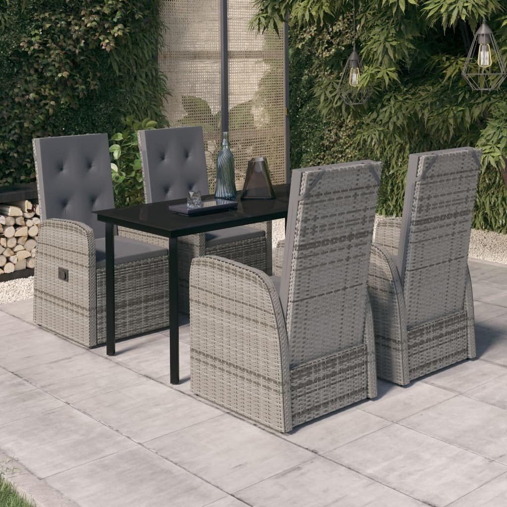 5 Piece Patio Dining Set with Cushions Gray,Versatile Outdoor Dining Set with Reclining Chairs for Garden and Patio Enjoyment Patio Furniture Sets, Outdoor Furniture Sets