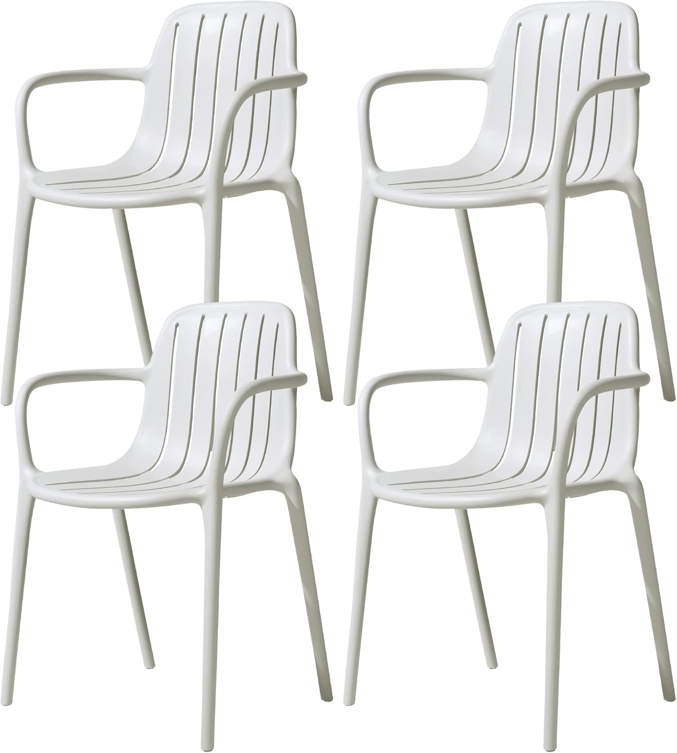 LESHI Dining Chair with Armrests Backrest Plastic Chairs Bar Breathable Design Simple Art Style for DiningRoom Bedroom Living Room Patio Indoor Outdoor (Set of 4, Grey)