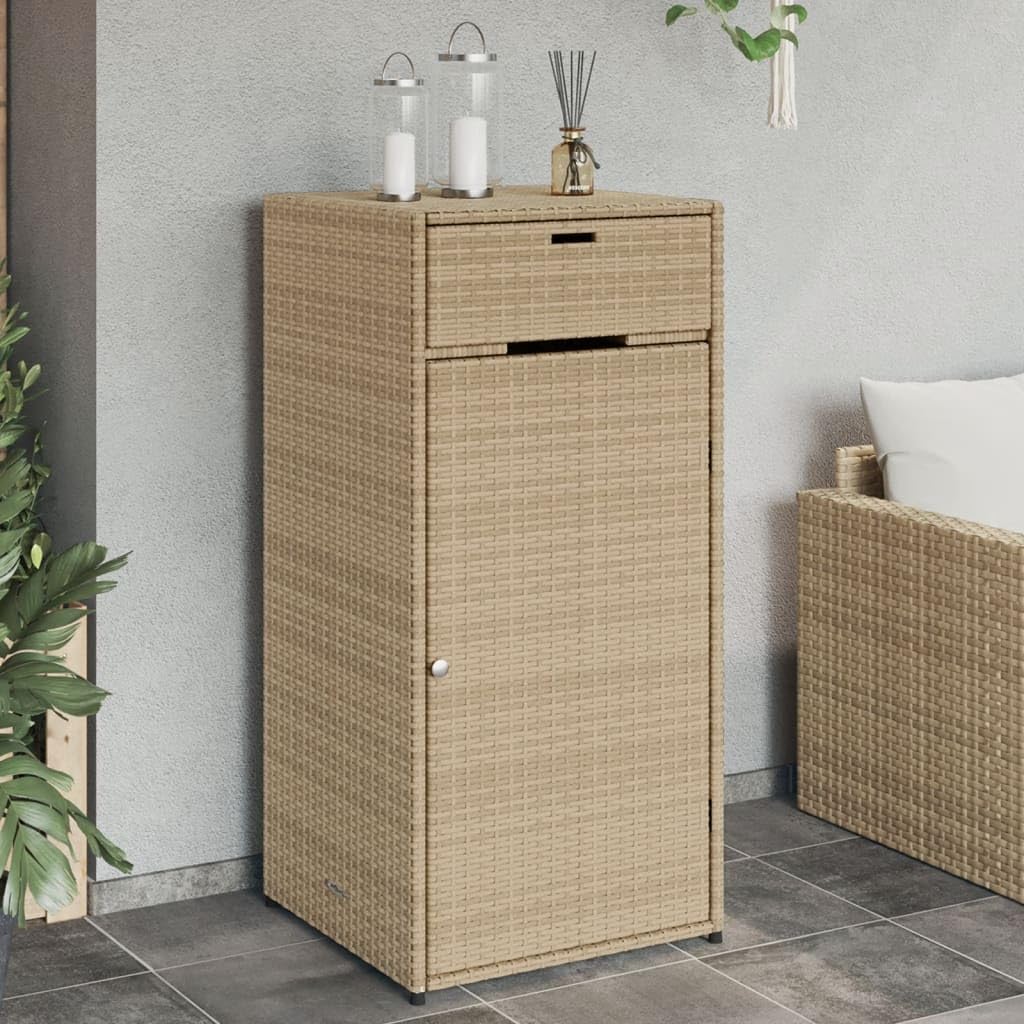 Beige PE Rattan Outdoor Storage Cabinet, Large Garden Deck Box, Waterproof Furniture for Patio, Pool Area