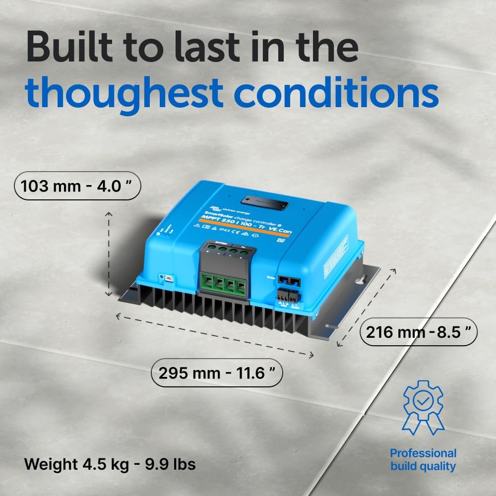 Victron Energy SmartSolar MPPT Tr VE.Can Solar Charge Controller (Bluetooth) - Charge Controllers for Solar Panels -250V, 100 amp, 12/24/36/48-Volt