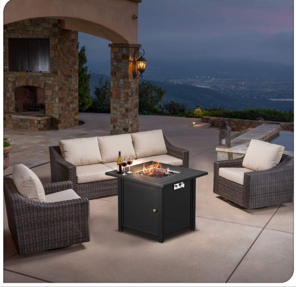 Propane Fire Pit 30 Inch Outdoor Gas Fire Pit | Steel Fire Table with Lid | Patio Fire Pit Table & Outdoor Fire Pir Propane for Deck, Garden & Backyard | Powerful Propane Outdoor Fire Pit 50,000 BTU
