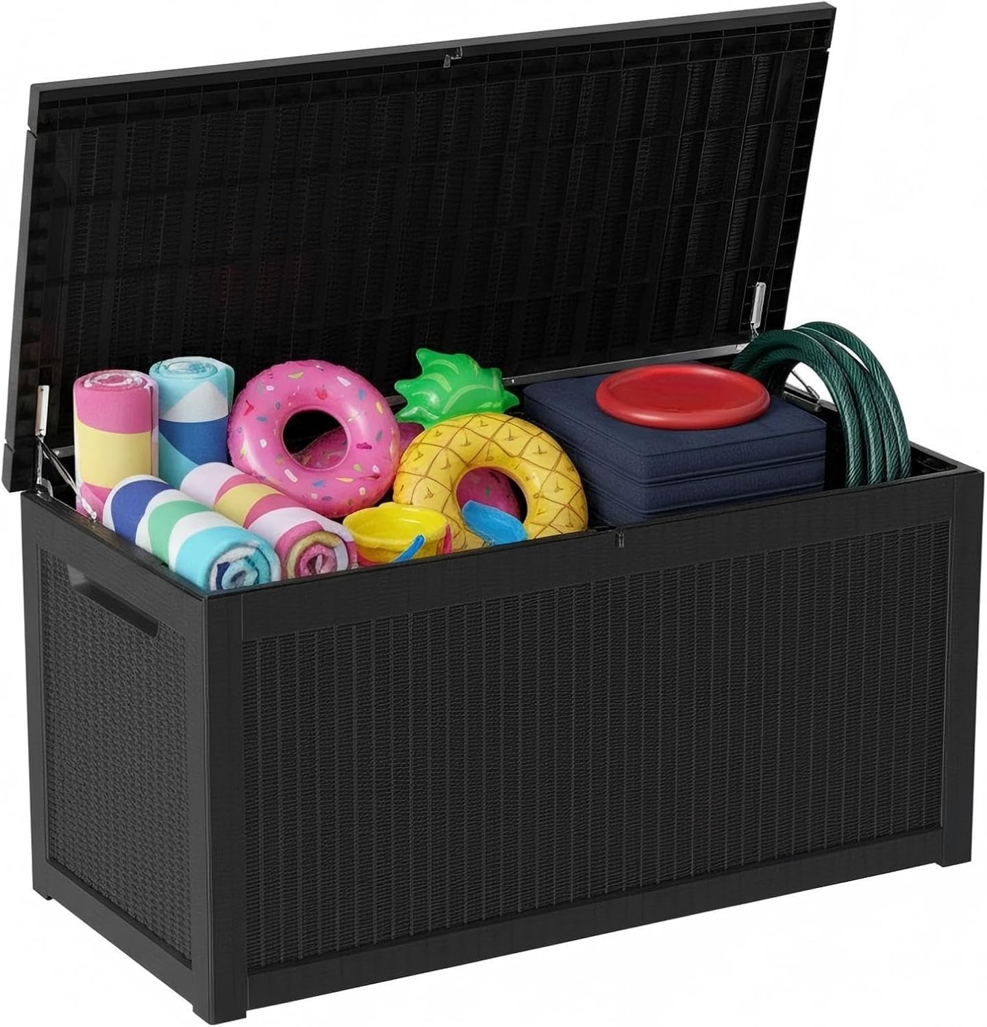260 Gallon Resin Deck Box, Outdoor Storage Chest with Wood Grain Pattern, All-Weather Waterproof Patio Furniture for Cushions, Garden Tools, Pool Accessories - Easy Assembly, No Tools Needed