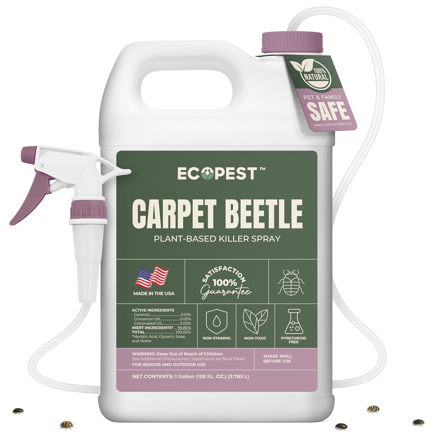 Carpet Beetle Spray – Natural, Plant-Based Killer for Carpet Beetles, Eggs & Nymphs | Fabric & Furniture-Safe Home Treatment for Indoor Use | Child & Pet Safe, Low Odor, Eco-Friendly (128 oz)