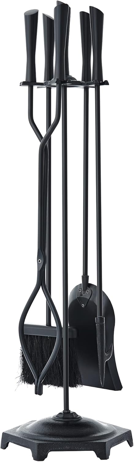 Lichamp Fireplace Tools Set, 5-Pieces Indoor Outdoor Sturdy Fire Place Poker Sets with Modern Handle, FTS15BK